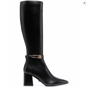 Versace Black Leather Knee-High Boots